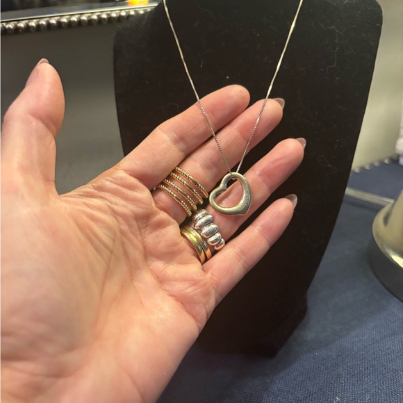 Tiffany & Co. large Elsa Peretti sterling Silver Open Heart Necklace .925 chain - Picture 9 of 9